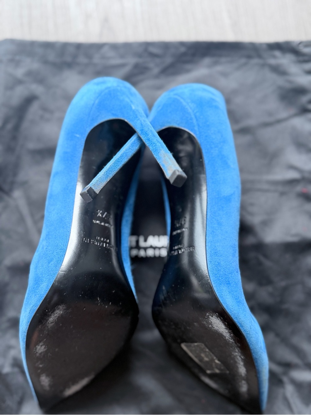 Saint Laurent Cobalt Suede Pointed Toe Stilettos - Picture 3 of 11